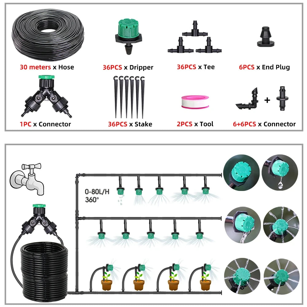 5-50m  Garden Watering Timer Green Drip Irrigation System Adjustable Sprinklers Phone Remote Controller