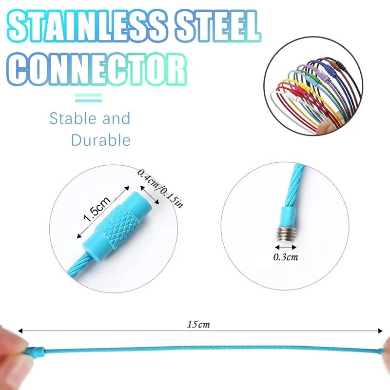 10pcs/lot 15cm Length Stainless Steel Wire Keychain Rings Key Keyring Circle Rope Cable Loop Luggage Tag Screw Lock Gadget
