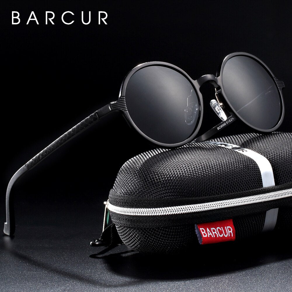 BARCUR Polarized Round Sunglasses Luxury Brand Men Glasses Retro Vintage Women Sun Glasses UV400 Eyewear - KiwisLove