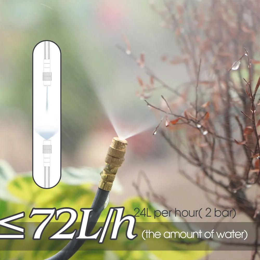 5-30M Adjustable Brass Atomizer Watering System Connected to 1/4" Hose Irrigation Greenhouse Smart Timer Plants Lawn watering