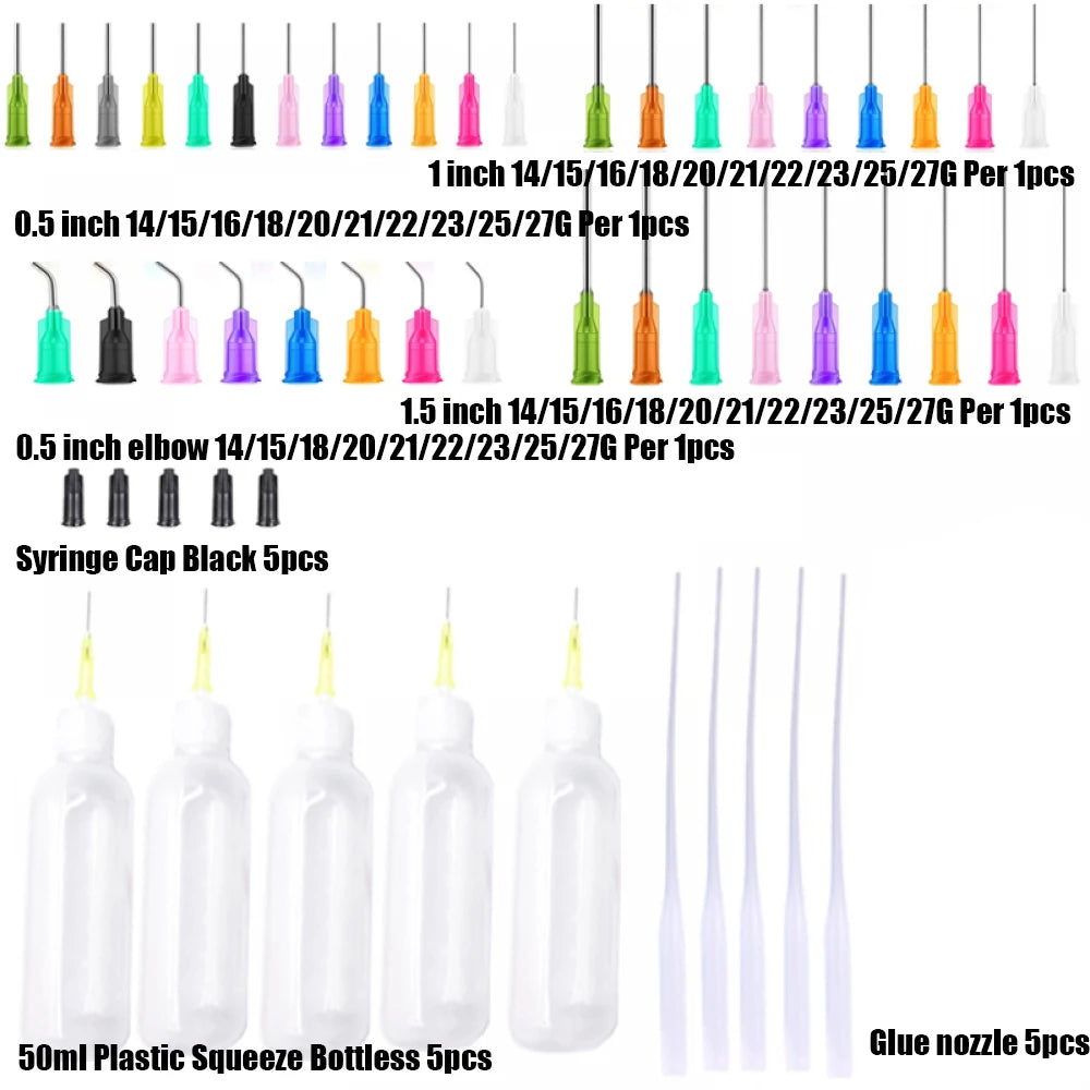 Dispensers Applicator Kit Plastic Squeeze Bottless Dropping Tube Nozzle and Blunt Tip Needle etc Works for Liquid Glue and Ink