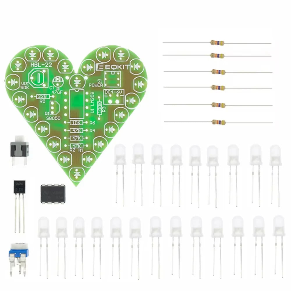 DIY Kit Heart Shape Breathing Lamp Kit Breathing LED Suite Red White Blue Green Electronic Production for Learning laboratory - KiwisLove