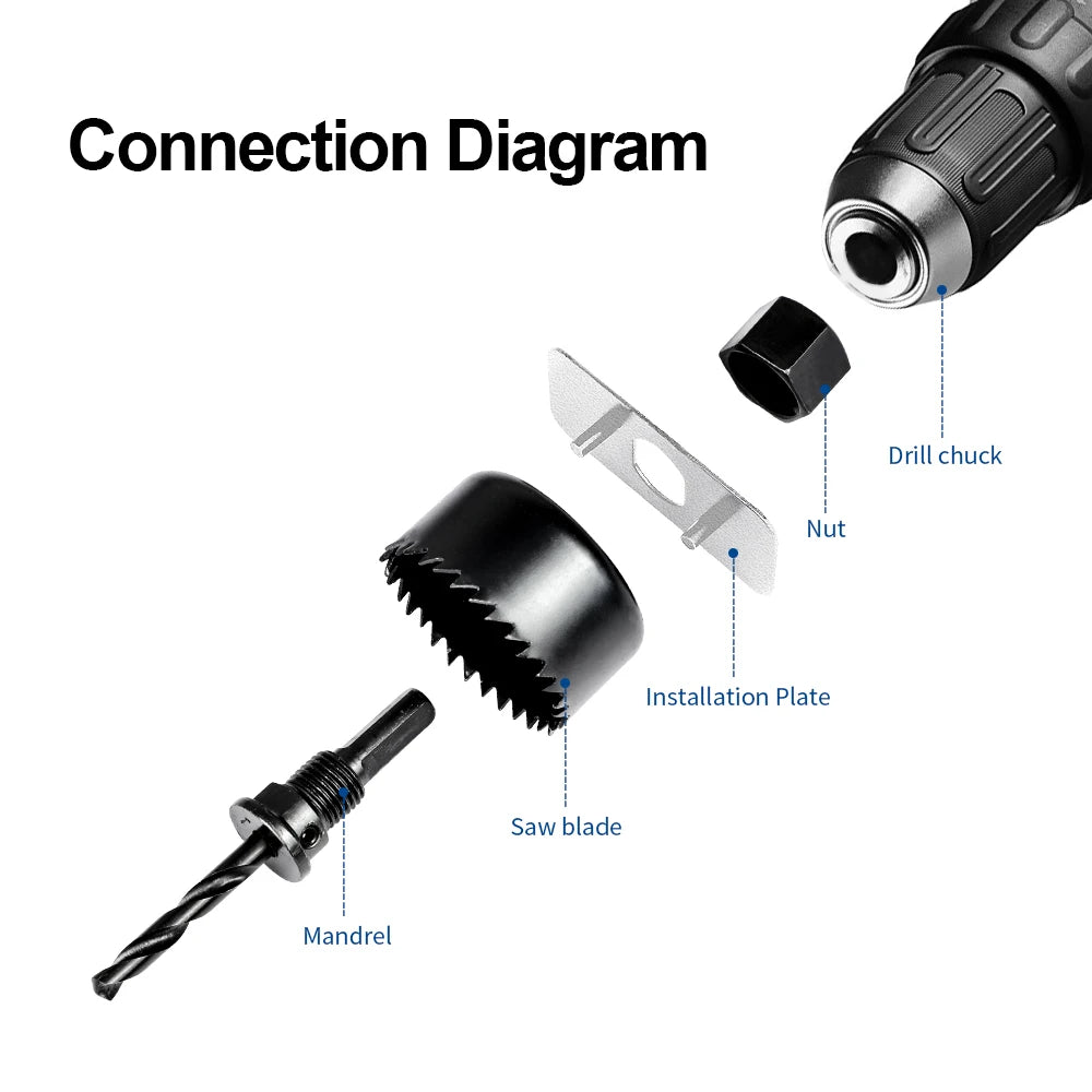 NINDEJIN 8/11/16pcs Hole Saw Kit #50 steel 19-127mm Hole Cutter Drill Bit Tool Hole Saw Set for Wood Plastic Wood Cutter - KiwisLove
