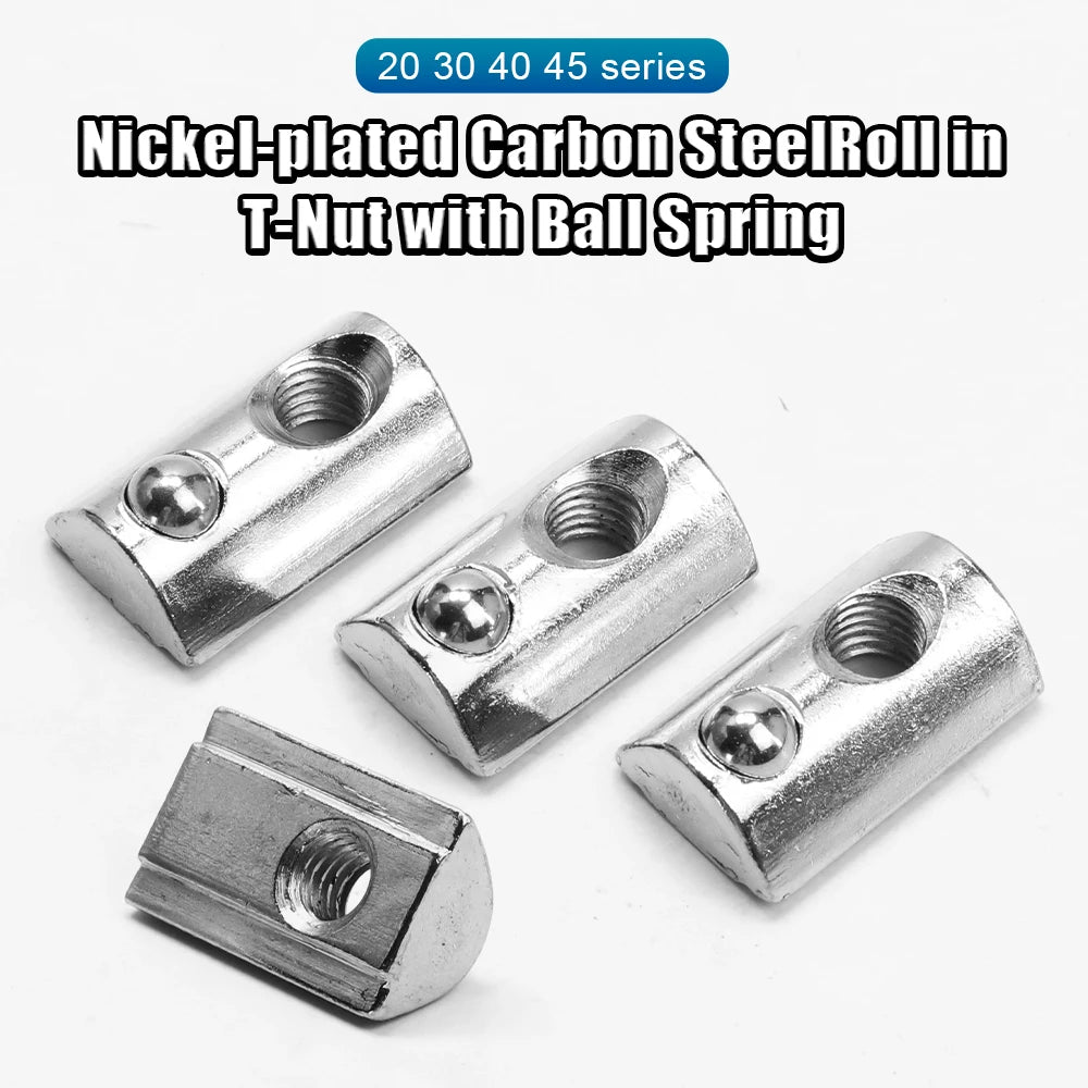 NINDEJIN Sliding T Slot Nuts Spring Ball Loaded Carbon Steel Roll-in T Nuts for 3D Printer 20 30 40 45 Series Aluminum Profile