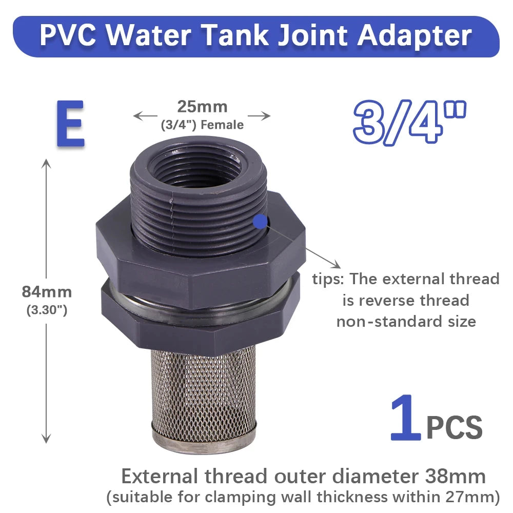 High quality 1/2" 3/4" 1" Water Tank Joint with 304 Stainless Steel Filter Screen for Aquarium Fish Tank Garden Watering Adapter
