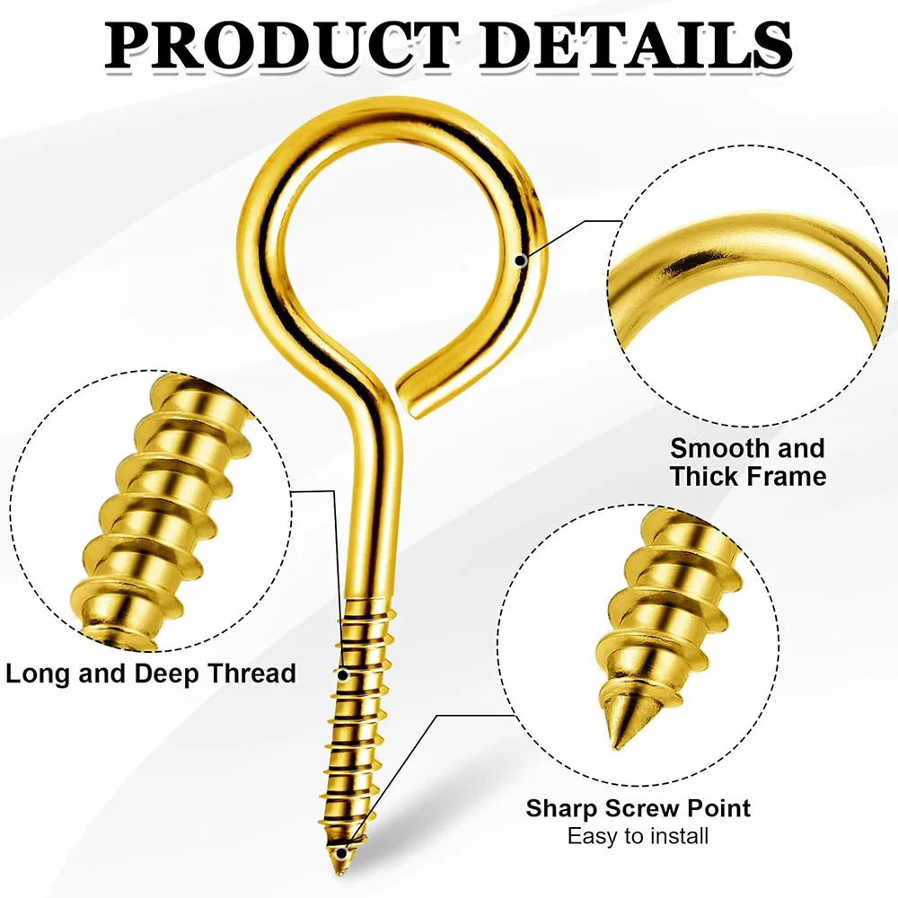 10-50pcs Screw Eyes Brass Plated 1# 2# 3# 4# 5# 6# 8# 10# Eyelets Screw Hooks for Hanging Crafts Decoration DIY Jewelry Making - KiwisLove