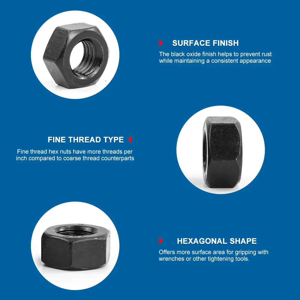 2-10pcs/pack Fine Thread Hexagon Nuts 8.8 Grade Steel M8 M10 M12 M14 M16 M18 M20 M24 Metric Fine Pitch Thread Hex Nuts