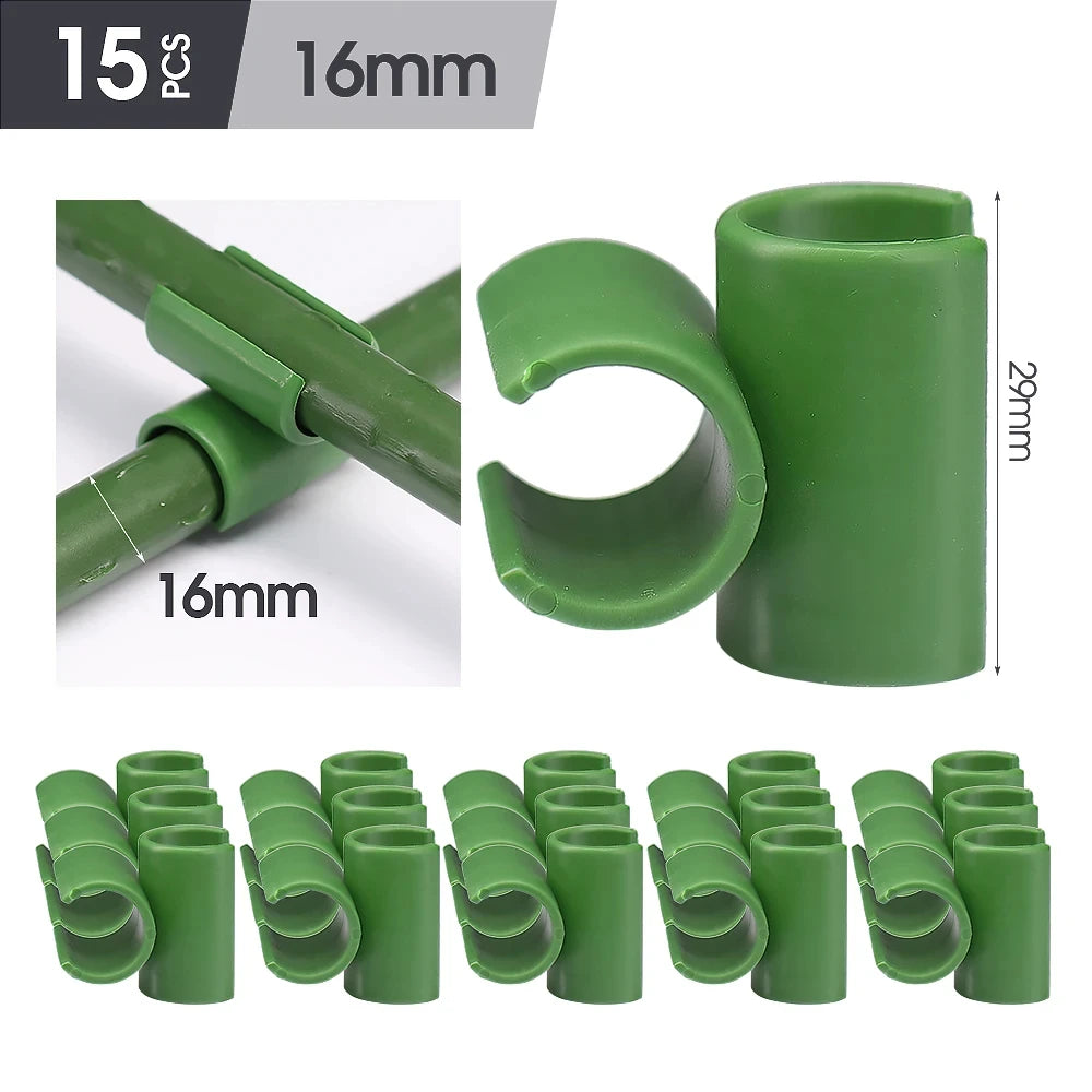 15pcs Green 8/11/16/20mm Garden Cross Clip Plastic Fastener Plant Support Connecter Clamp Rod Adjustable or Fixed Buckle Trellis