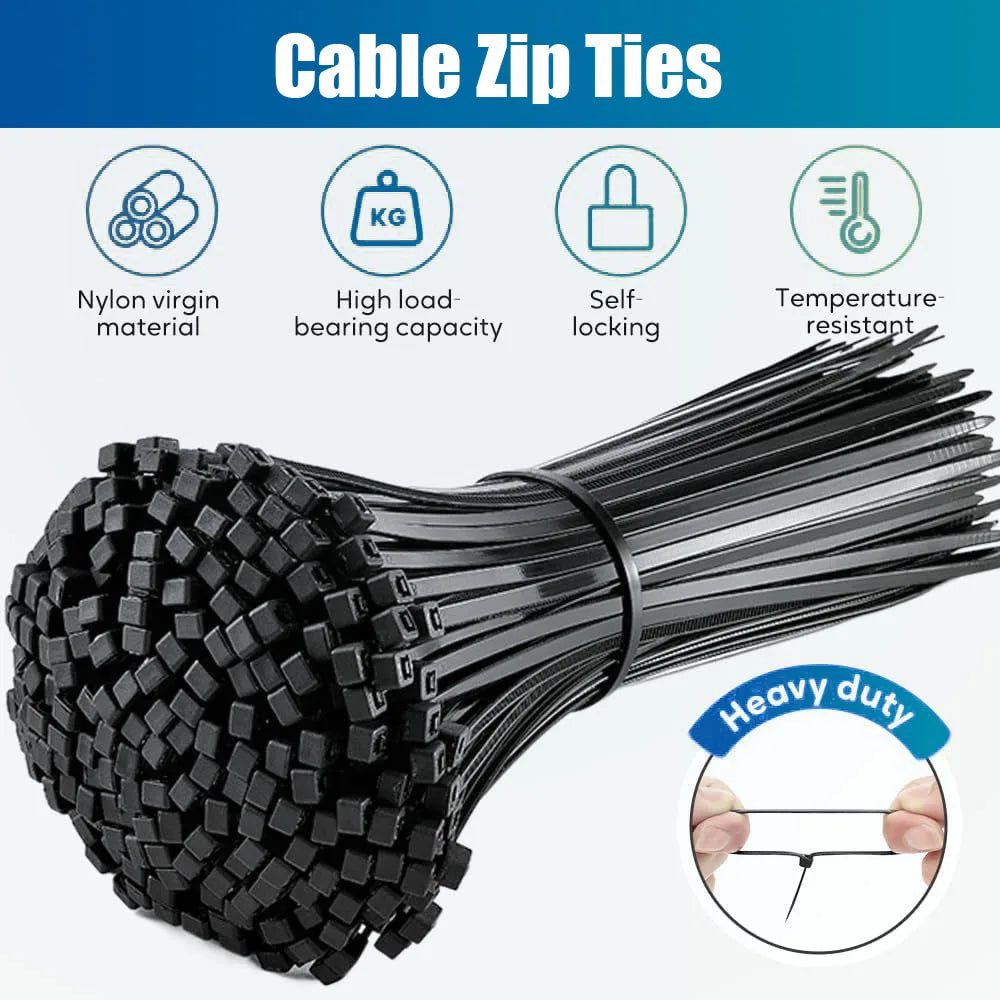 100-1000pcs Nylon Cable Zip Ties Adjustable Self-locking Cord Ties Durable Plastic Cable Ties Binding Wrap Straps for Office - KiwisLove