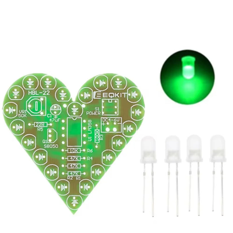 DIY Kit Heart Shape Breathing Lamp Kit Breathing LED Suite Red White Blue Green Electronic Production for Learning laboratory