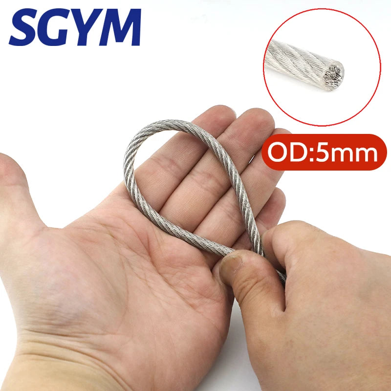 20/30/50Meter Wire Rope PVC Transparent Coated Cable 304 Stainless Steel rope Soft Clothesline Diameter 1.5mm 2mm 3mm 4mm