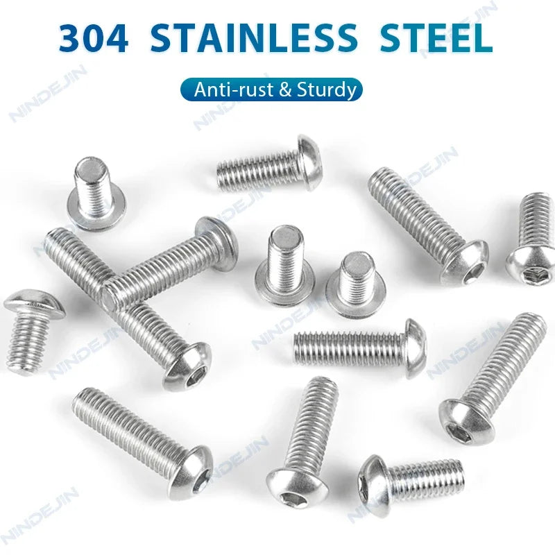 NINDEJIN M2 M2.5 M3 M4 M5 M6 M8 M10 Hexagon Hex Socket Button Head Screws Stainless Stee Round Head Allen Screw Bolts ISO7380