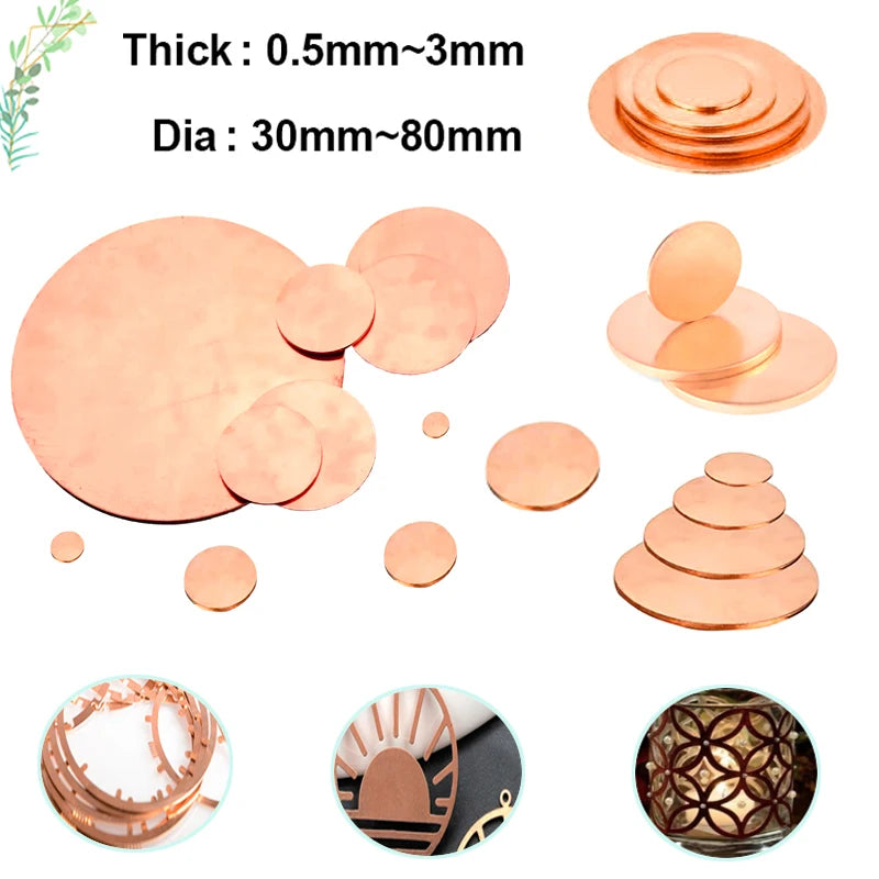 1/2pcs T2 Pure Copper Round Plate Circular Sheet Thick 0.1mm - 5mm copper disc diameter 30mm 31mm 32mm 33mm 34mm 35mm-50mm