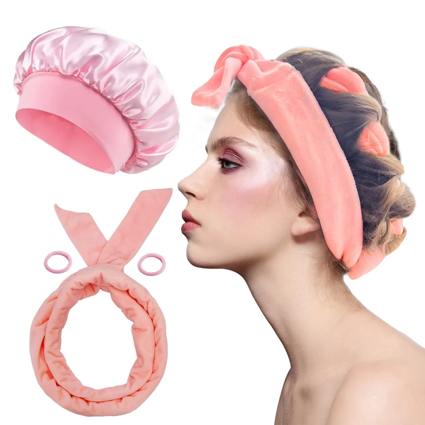 Sleeping Cap Heatless Curle Rod No Heat Ribbon Lazy Hair Curlers Headband Hair Rollers Sleeping Soft Headband Hair Styling Tools - KiwisLove