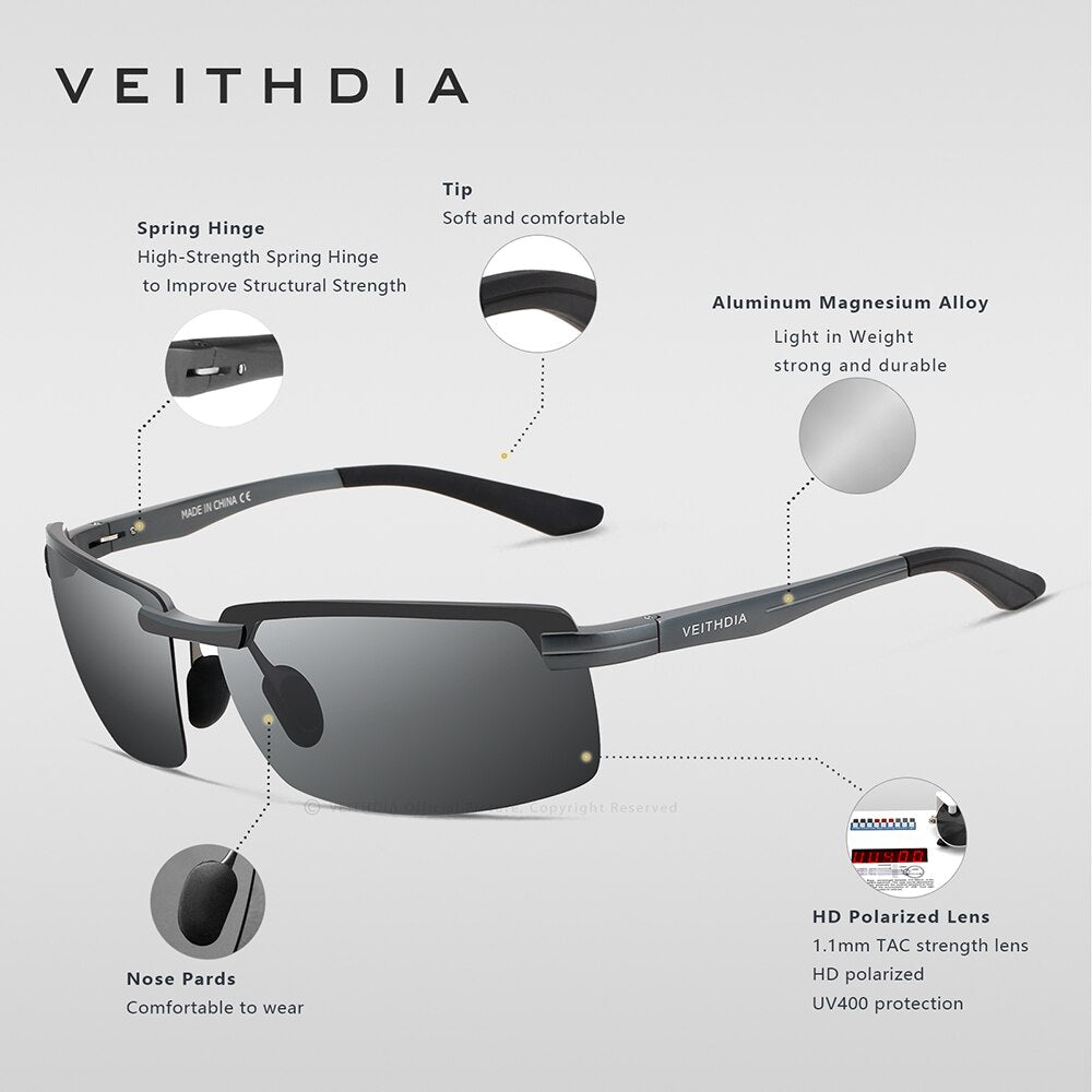 VEITHDIA Sunglasses Men Polarized UV400 Lens Rectangle Rimless Sport Driving Fishing Sun Glasses Al-Mg Eyewear For Male 6510 - KiwisLove