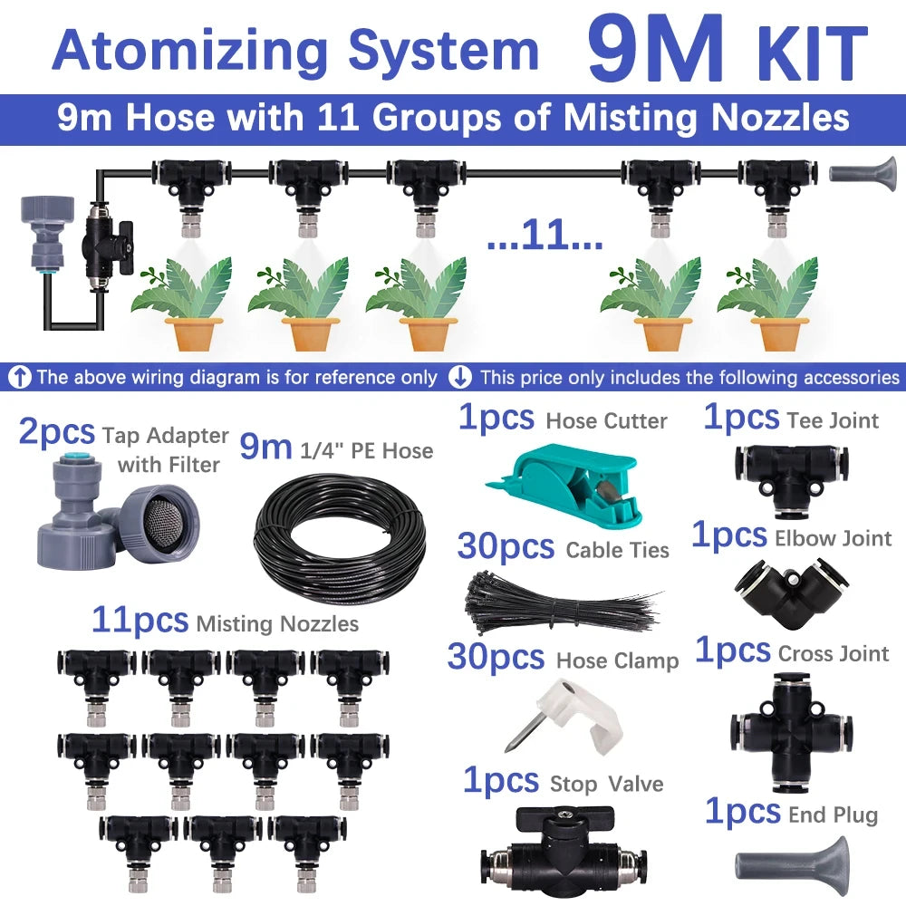 6-18m 0.6mm Misting Cooling System 60W Self-priming Pump Fine Atomization Sprayer for Garden Irrigation Humidification Watering