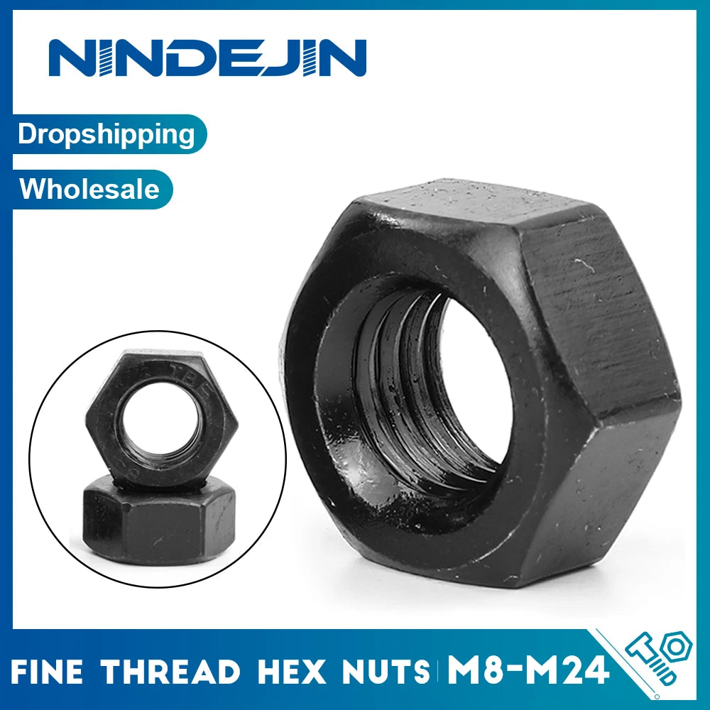 2-10pcs/pack Fine Thread Hexagon Nuts 8.8 Grade Steel M8 M10 M12 M14 M16 M18 M20 M24 Metric Fine Pitch Thread Hex Nuts