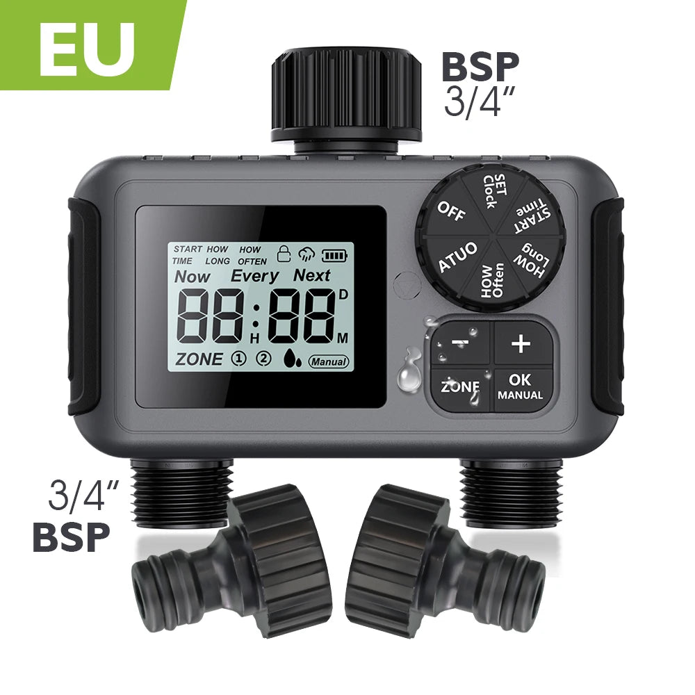 New 3/4 "2 Way Garden Intelligent LCD Digital Timer Automatic Programming Watering Controller for Greenhouse Plant Irrigation Sy