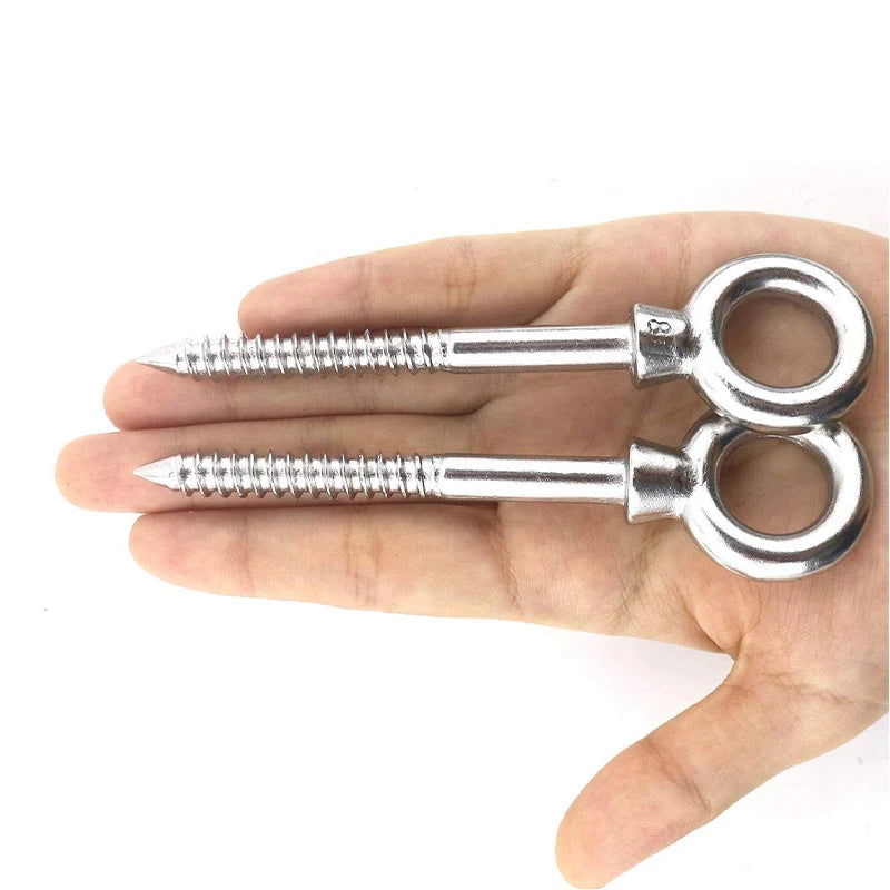 6/10pcs M8X80 Eye Shape Screws Round Hook Stainless Steel Wood End Ring Eyelet Hooks Self Tapping Hardware Accessories