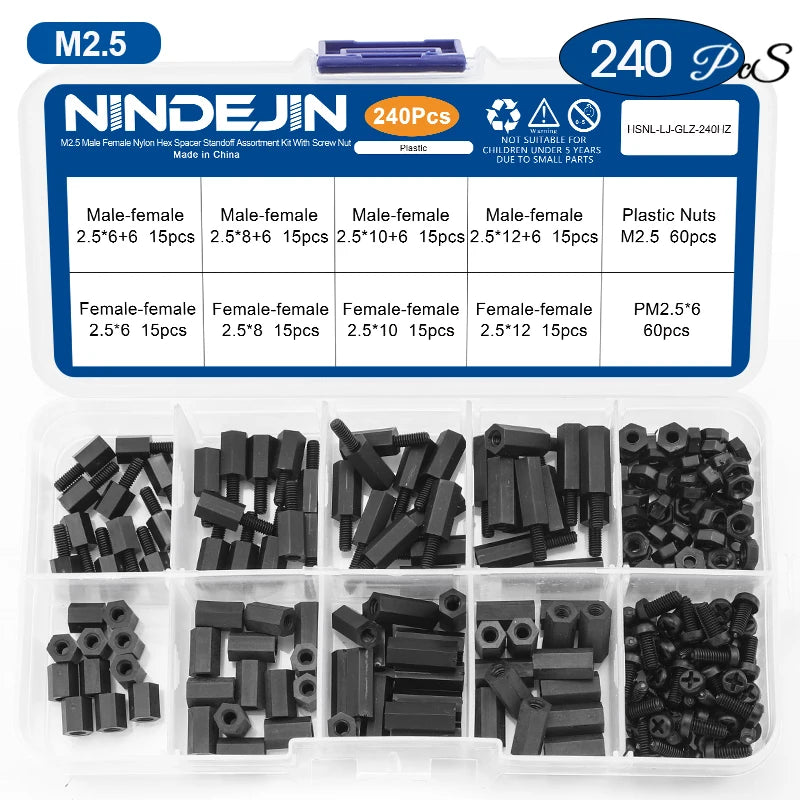 Male Female Nylon Hex Standoff Assortment Kit with Plastic Screws Nuts M2 M2.5 M3 M4 Insulation Plastic Standoff Spacer Set