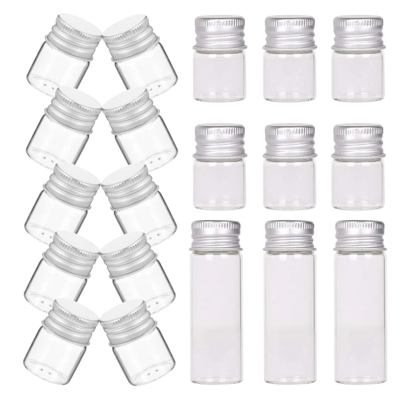 5pieces 5ml/6ml/7ml/10ml/14ml/18ml/20ml/25ml/30ml Glass Bottles with Aluminium Lids Small Mini Glass Jars 8 Sizes U-pick
