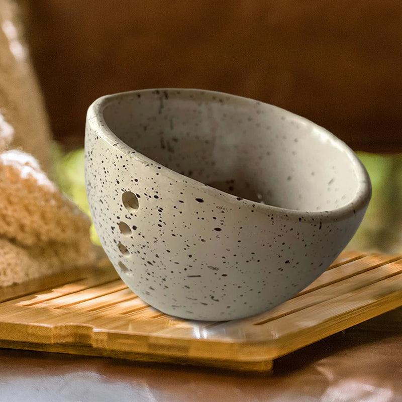 NZ Stock Pottery Herb Stripper Bowl – Portable Leaf Remover Kitchen Gadget 10x8.5x6cm