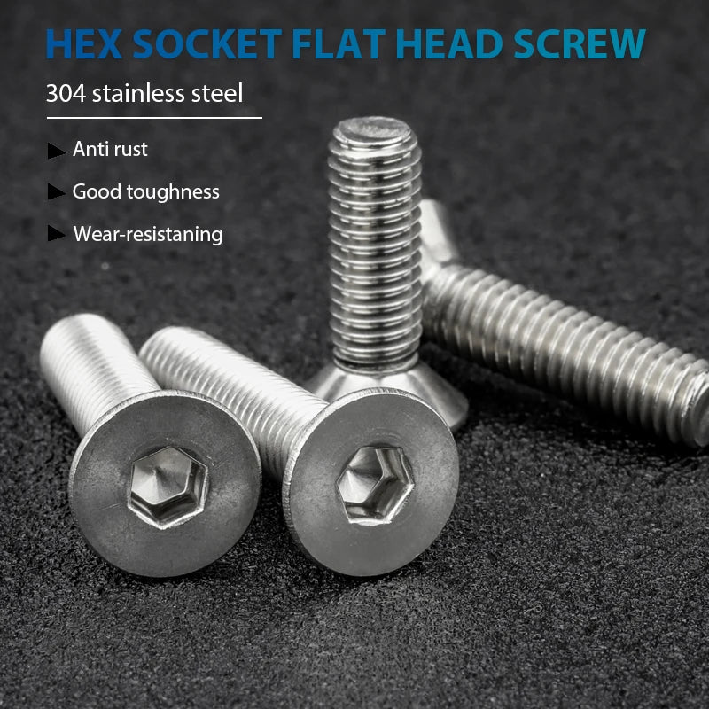 NINDEJIN 2-50pcs M2 M2.5 M3 M4 M5 M6 M8 M10 Stainless Steel Hexagon Hex Socket Countersunk Flat Head Screw Allen Bolts DIN7991