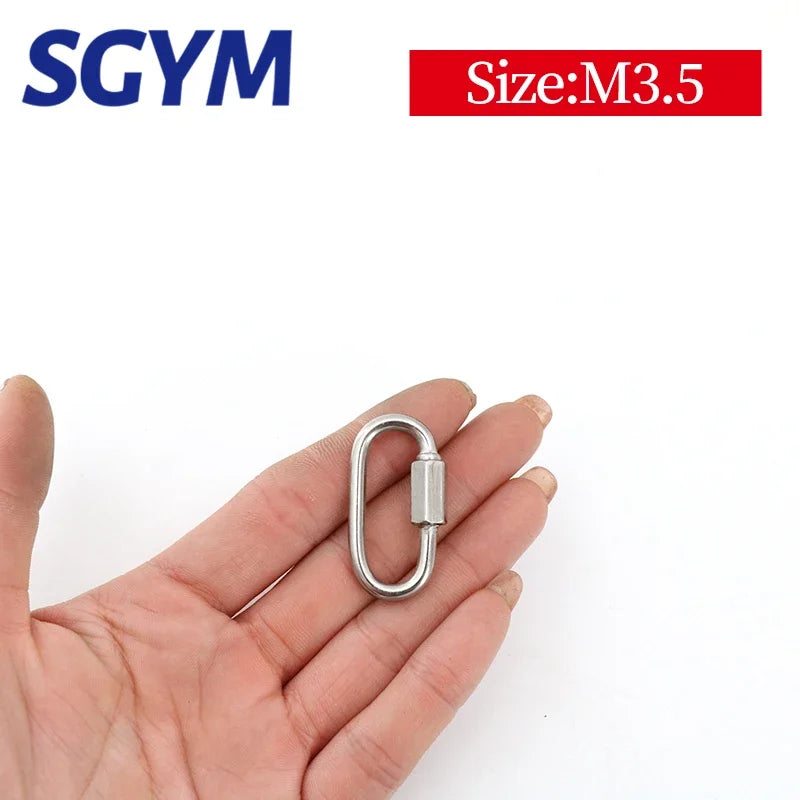 304 Stainless Steel Screw Lock Climbing Gear Carabiner Quick Links Safety Snap Hook Chain Connecting Ring Carabiner Chain Buckle