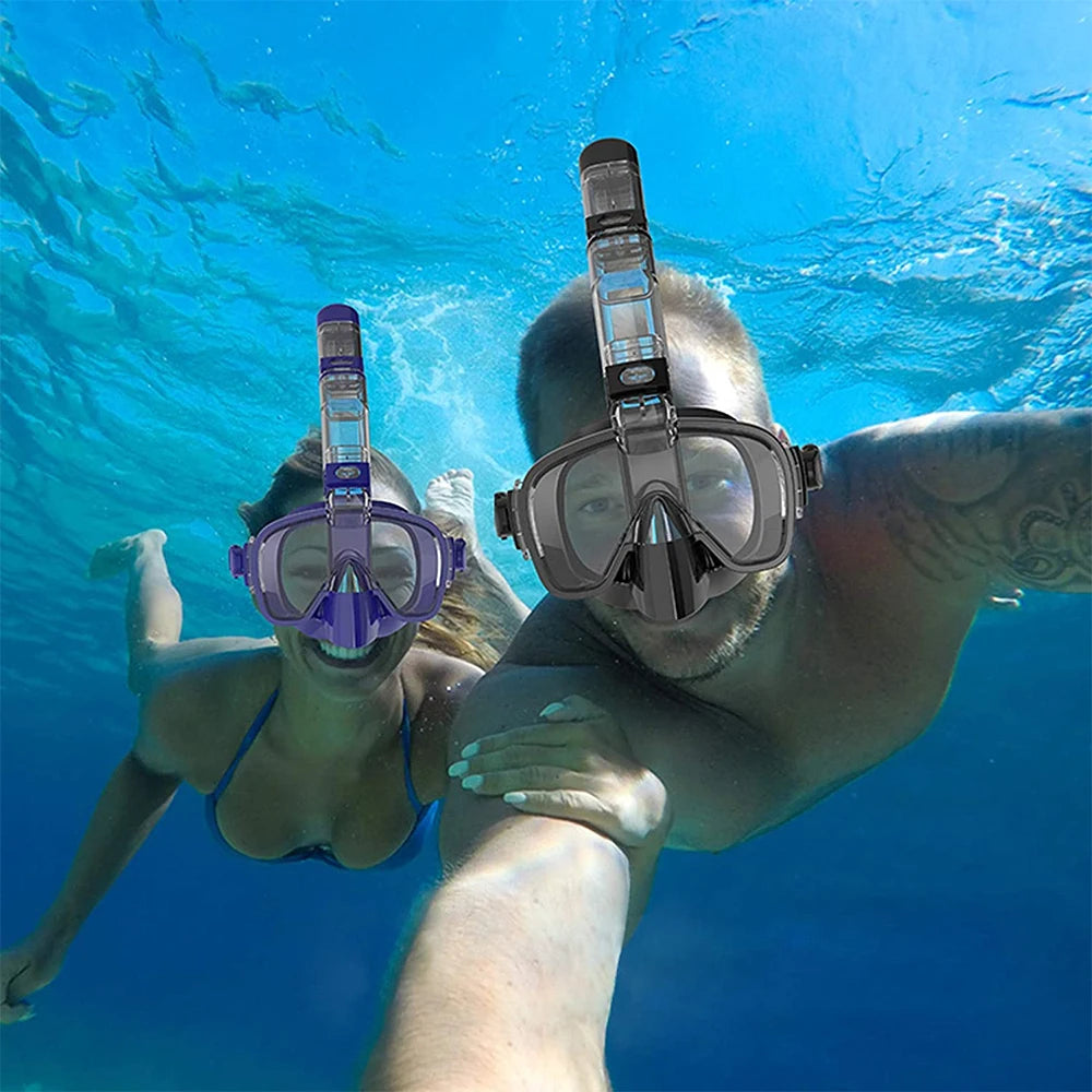 Snorkel and Diving Mask Foldable Anti-Fog Diving Mask Set with Full Dry Top System Adults Diving Goggles Diving Camera Support