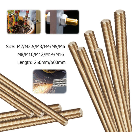 1pcs Brass Thread Rod M2 M2.5 M3 M4 M5 M6 M8 M10 M12 M14 M16x250/500MM Brass Metric Bolt Full Thread Shaft Rod Bar Stud