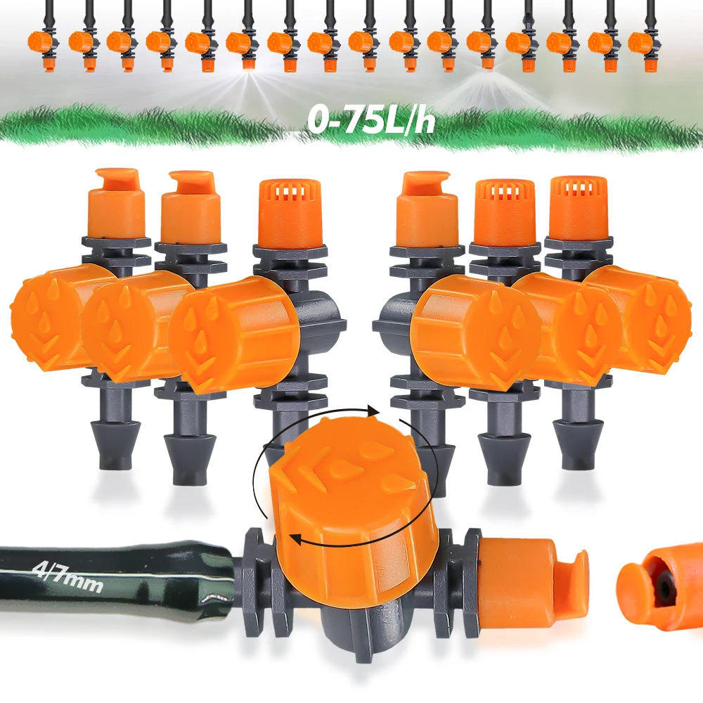 10PCS 180° 360° 1/4 "" 0-80L/h Adjustable Watering Sprinkler Nozzle Micro Drip Irrigation for Garden Greenhouse plants System