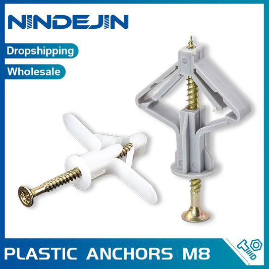 NINDEJIN 20pcs/ set Hollow wall Plastic Anchor with Self-tappping Screw Drywall Anchor Kit for Gypsum Board Fiberboard