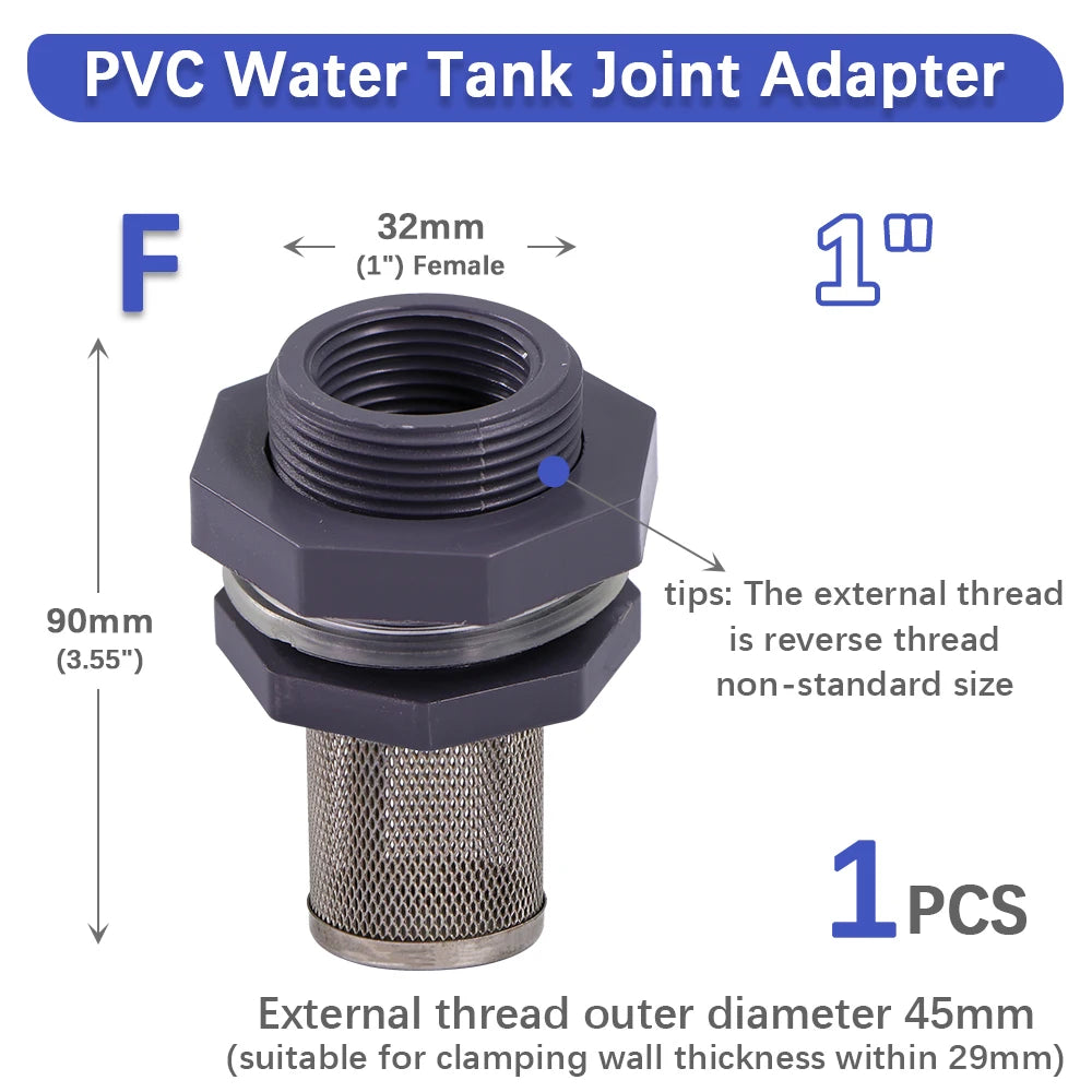 High quality 1/2" 3/4" 1" Water Tank Joint with 304 Stainless Steel Filter Screen for Aquarium Fish Tank Garden Watering Adapter