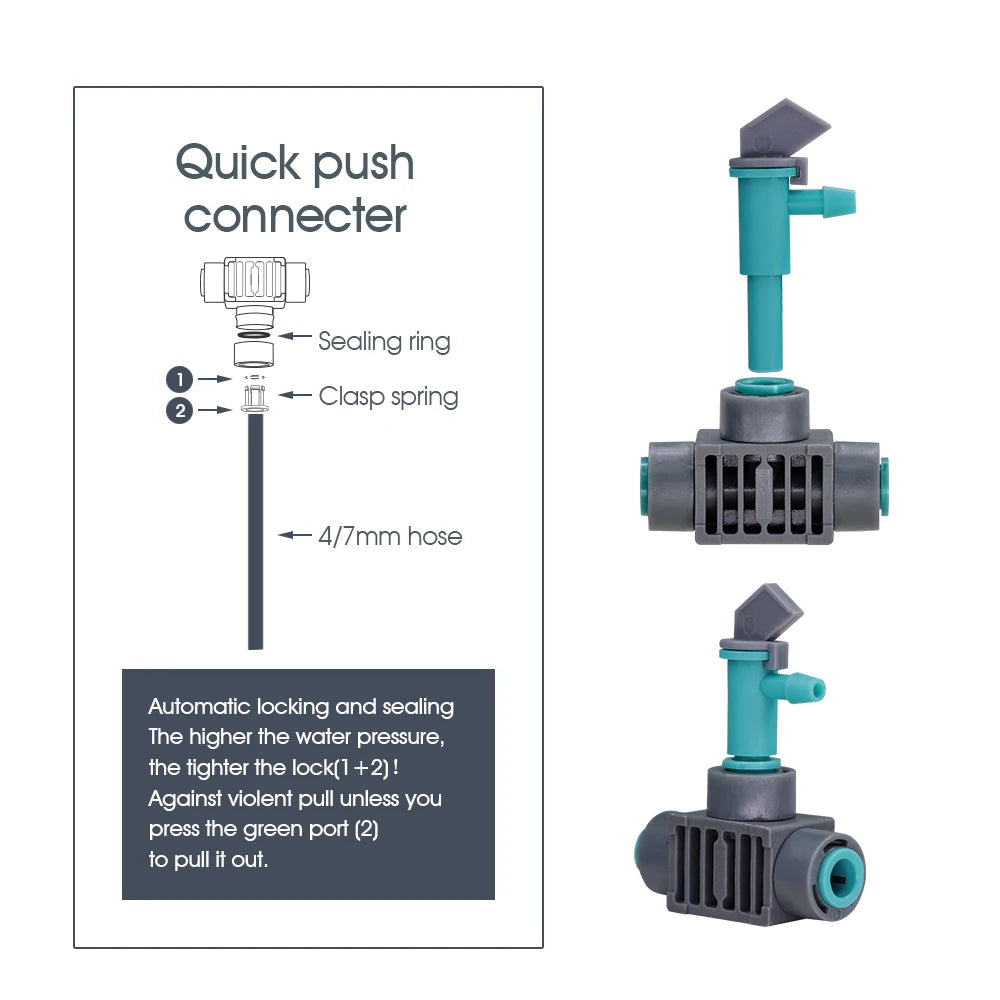 10pcs Outdoor Adjustable Drippers Quick Push Tee Connecter Garden Watering Irrigation System 1/4 "hose Sprinkler for  Plant Acce