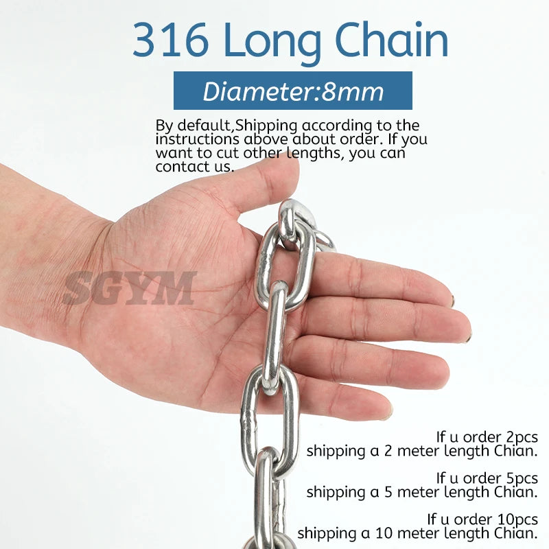 1.2-8MM Diameter Highly Polished Welded Marine 316 Stainless Steel Long Link Chain for Lifting Binding Pet clothes line