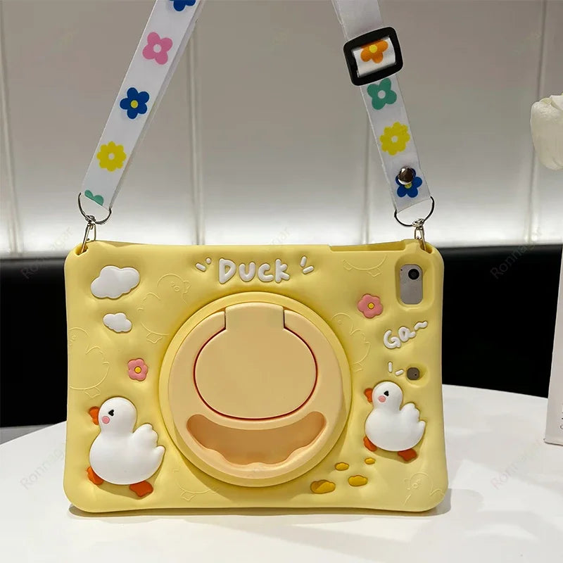 360° Cartoon Silicone Child Protective Cover for iPad 10.9 inch 10 Generation Cute Cartoon Duck for iPad Air 4 5 10.2 10.5 Air 3