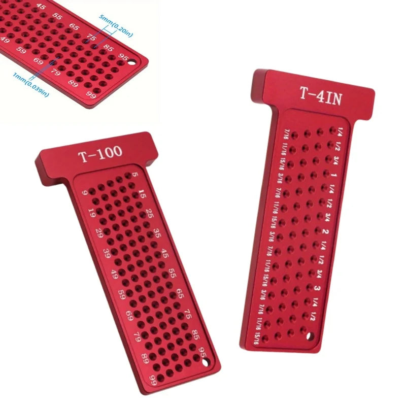 Crossed-out Hole Scribing Tool Woodworking Metric/Inch Precision T-type Hole Ruler Marking Gauge Right Angle Protractor Layout