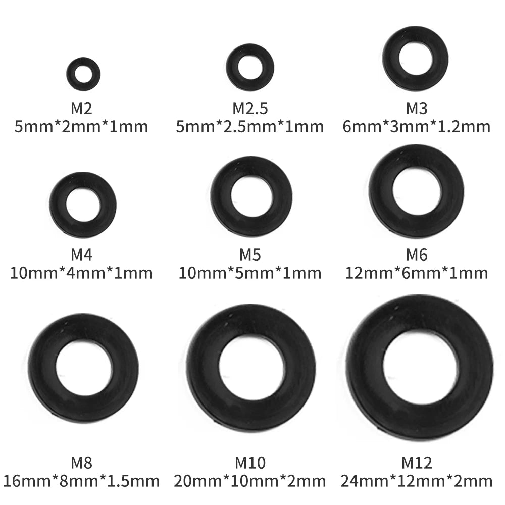 NINDEJIN 465pcs Black White Nylon Washers Assortment Kit M2 M2.5 M3 M4 M5 M6 M8 M10 M12 M14 M16 Plastic Plain Flat Washer Set - KiwisLove