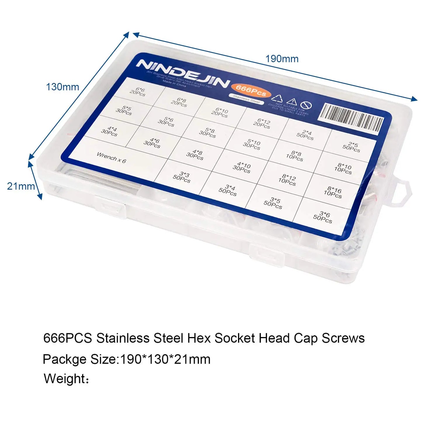 666pcs Hexagon Socket Flat Point Set Screw Stainless Steel Grub Screw Kit M2 M3 M4 M5 M6 M8 Headless Screw Assortment Kit