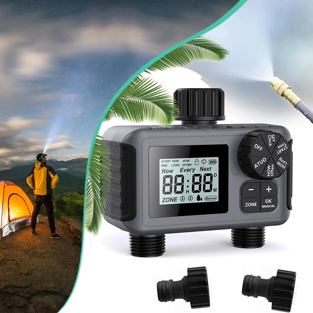 New 3/4 "2 Way Garden Intelligent LCD Digital Timer Automatic Programming Watering Controller for Greenhouse Plant Irrigation Sy