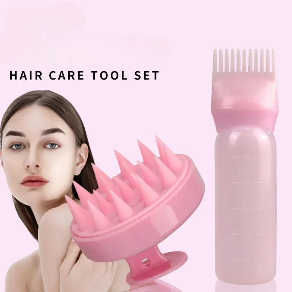 2pcs/Set Silicone Hair Comb with Root Comb Applicator Bottle Set Hair Oil Applicator Shampoo Brush Tint Salon Hair Styling Tools - KiwisLove