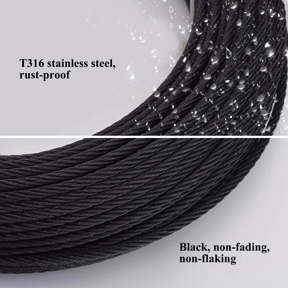 30M/50M Black T316 Stainless Steel Cable1/8‘' Wire Rope Aircraft Cable for Cable Railing 7x7 DIY Balusters Stair With Cutting