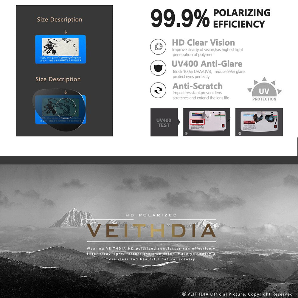VEITHDIA Polarized UV400 Protection Sunglasses Men's Brand Designer Fashion Classic Outdoor Driving Sun Glasses For Male V2839 - KiwisLove