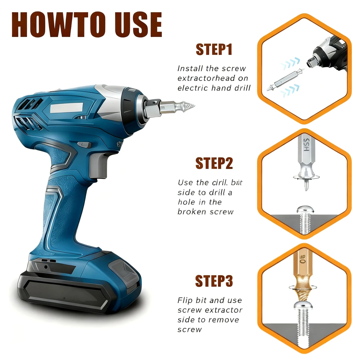 5pcs/set Extractor Double Head Screw Slide Tooth Removal Tool Screwdriver Head Broken Wire Set Damaged Screw Extractor Set