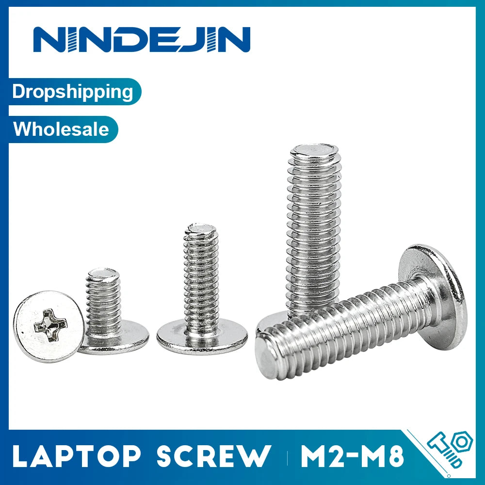NINDEJIN Cross Ultra Thin Flat Head Laptop Screw M2 M3 M4 M5 M6 M8 Stainless Steel Wafer Head Phillips Machine Screw for Lenovo