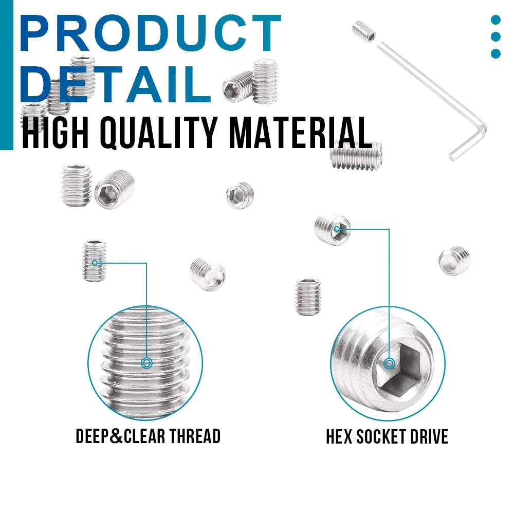NINDEJIN 411pcs 1084pcs Hex Socket Grub Screw Kit M2-M10 Stainless Steel Cup Point Headless Set Screw Assortment Kit