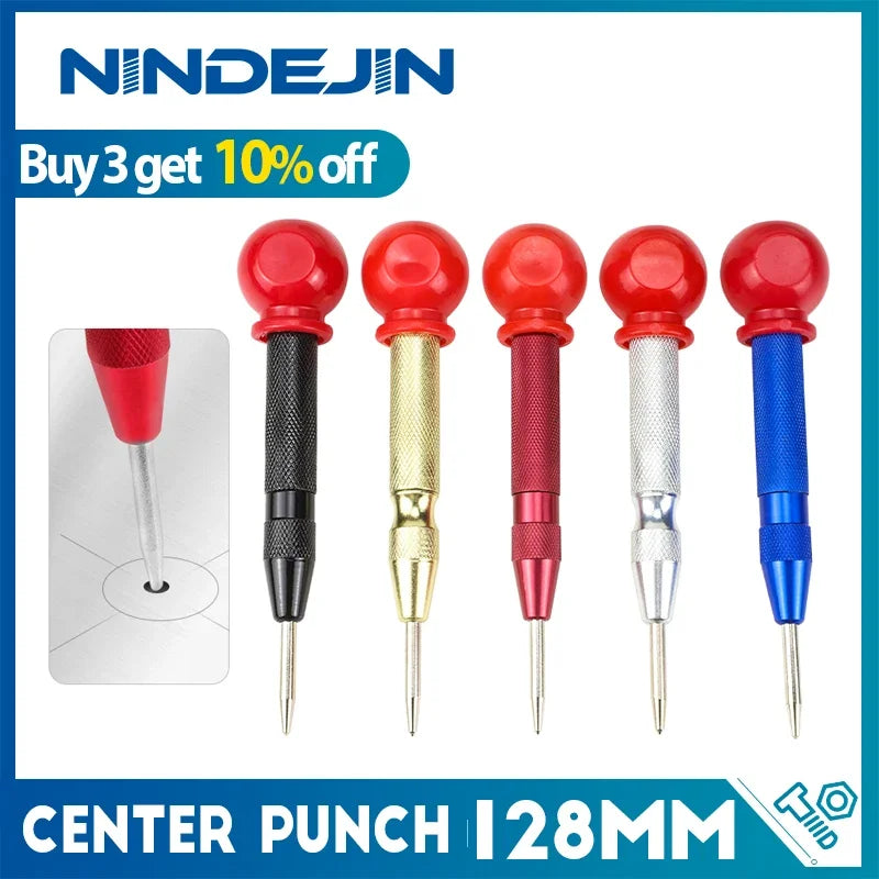 NINDEJIN Automatic Center Punch 1pc Spring Loaded Hole Center Punch Wood Metal Hole Marking Adjustable Impact Puncher - KiwisLove