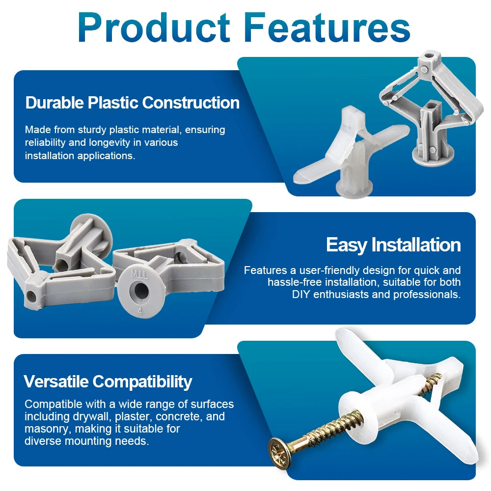 NINDEJIN 20pcs/ set Hollow wall Plastic Anchor with Self-tappping Screw Drywall Anchor Kit for Gypsum Board Fiberboard