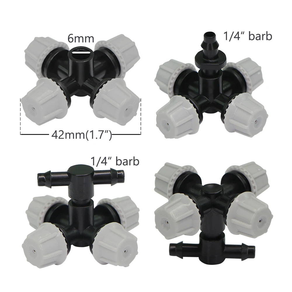 Garden 5PCS 30-60L/h Cross Misting Sprinklers 4 Outlet Spray Cooling System for Outdoor Garden Plants Atomizing Nozzle Lrrigatio
