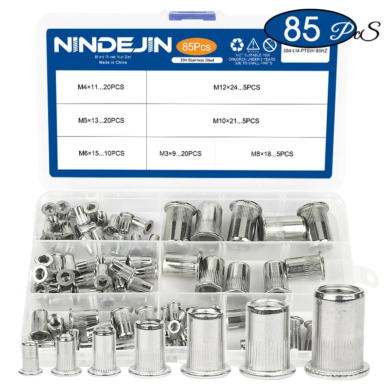 NINDEJIN Aluminum Rivet Nut Kit M3 M4 M5 M6 M8 M10 M12 Blind Rivnut Set Stainless Steel Carbon Steel Threaded Insert Nut Kit